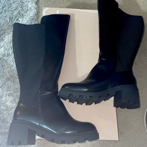 Brand new black chunky block heeled boot